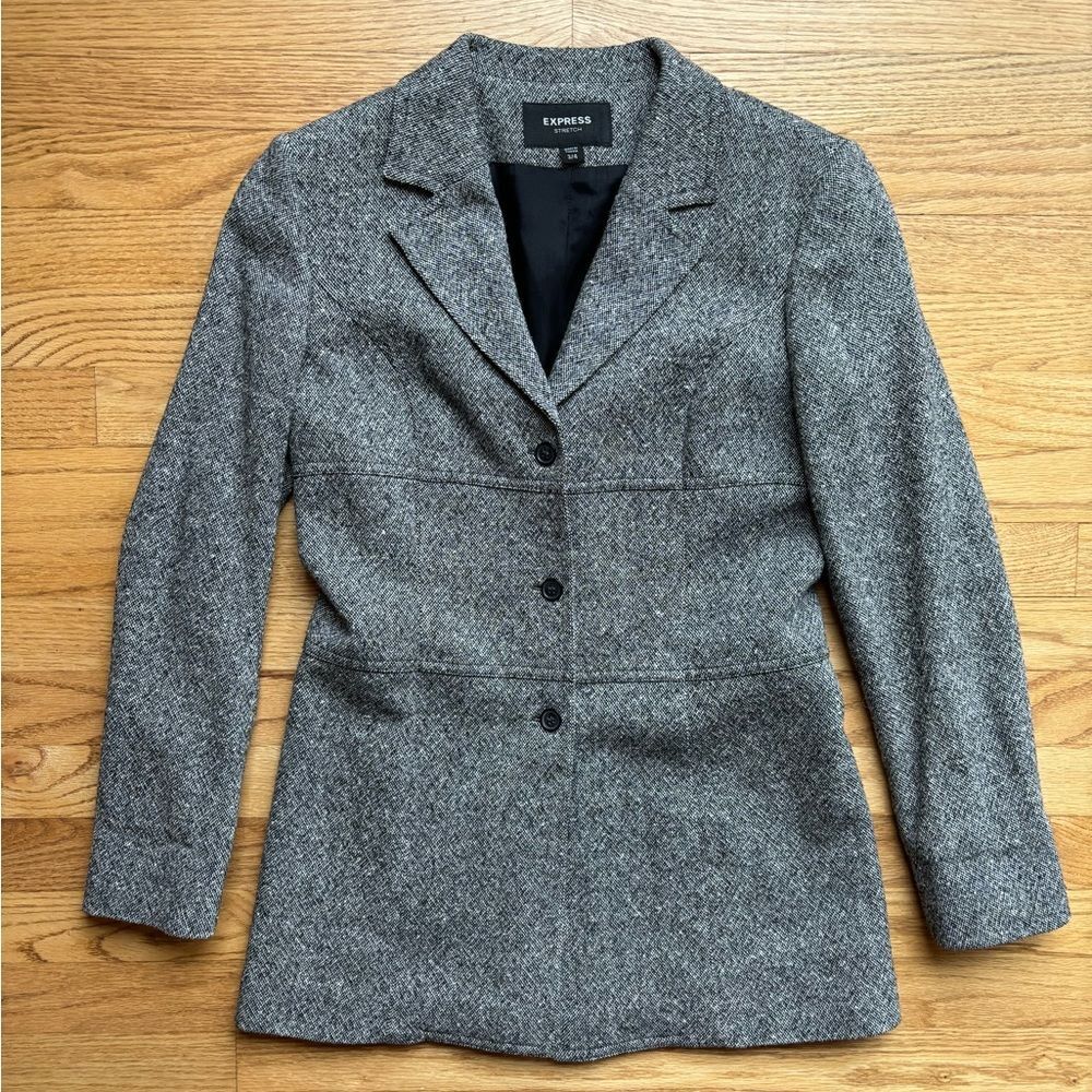 Express Gray Herringbone Blazer Jacket